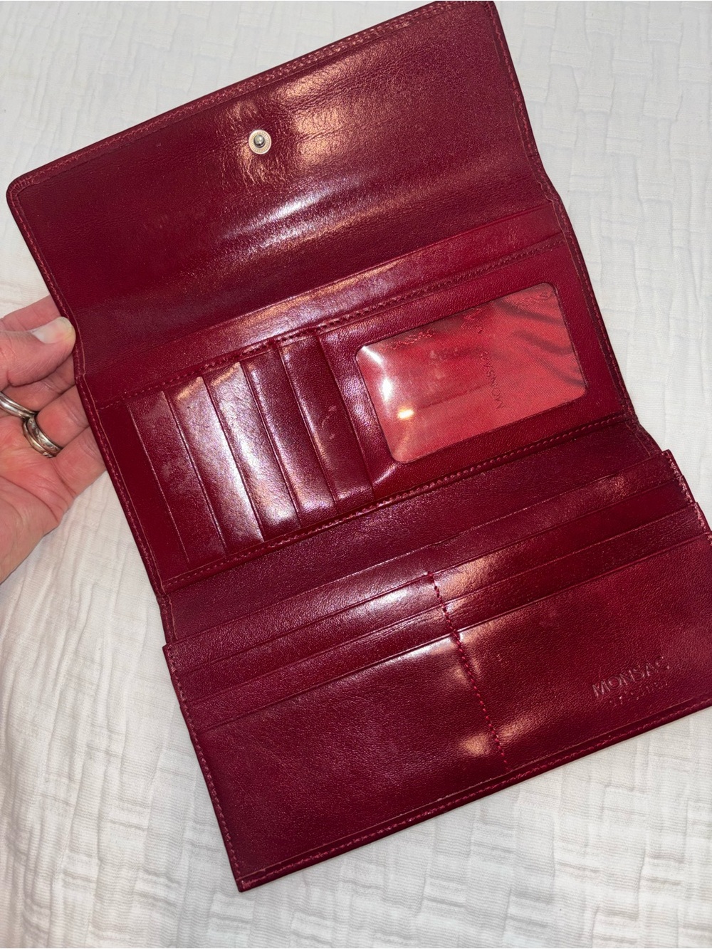 Vintage Monsac Burgundy Red Smooth Leather Trifold Clutch Wallet Organizer - Picture 3 of 7